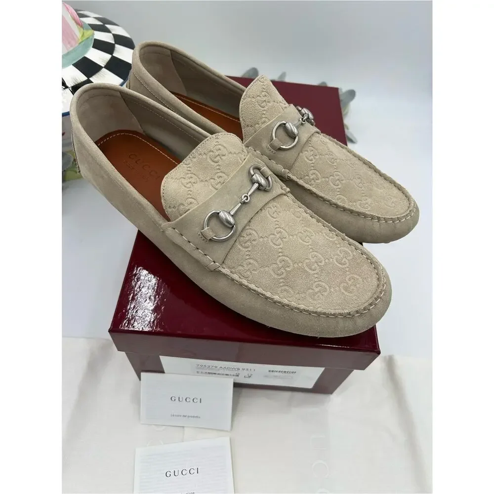 Men's Gucci GG embossed suede Driver loafers size 12 fits 12.5 US made in Italy